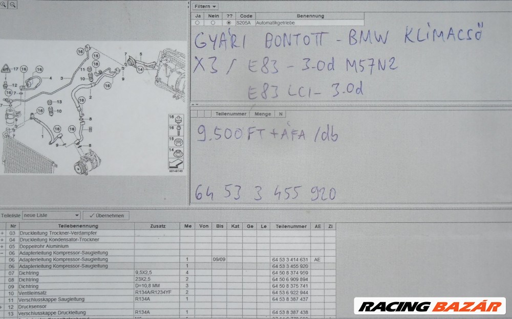 [GYÁRI BONTOTT] BMW - KLÍMACSŐ - X3 / E83 + LCI - 3.0d M57N2 ; 3.0d |CIKKSZÁM: 3455920 | 6. kép